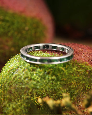 TALLULAH Baguette Moss Agate Minimalist Band Ring