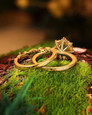 ARIANNA Oval Cut Halo Moss Agate Ring Set