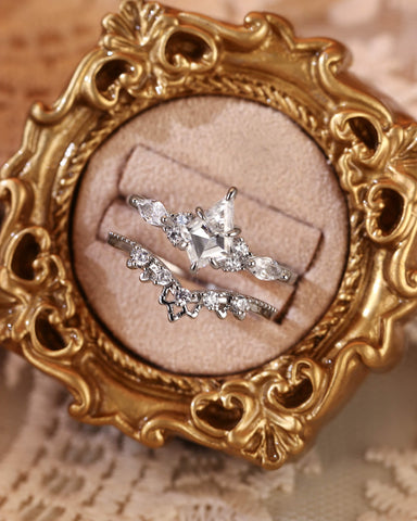 ARALYN Vintage Kite Cut Moissanite Cluster Engagement Ring Set 2pcs