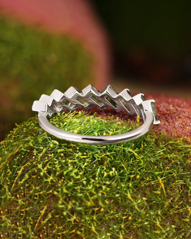 HUMELO Baguette Cut Moss Agate Half eternity Wedding Band Art Deco Promise Ring