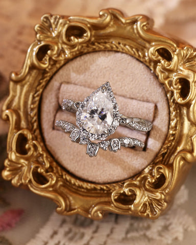 CLARISSA Floral Fairy Halo Pear Cut Moissanite Bridal Set 2pcs