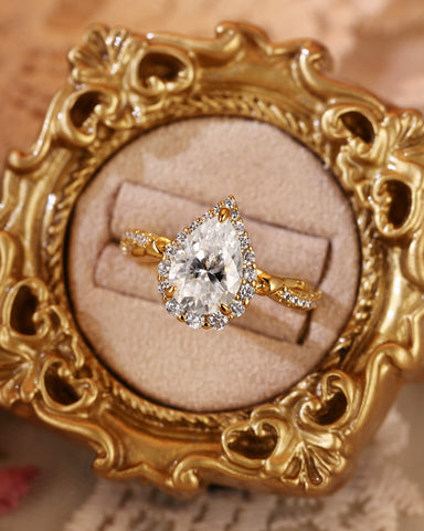 CLARISSA Halo Pear Cut Moissanite Flower Twist Engagement Ring