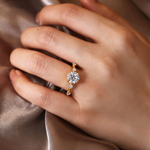 NOOR Round Cut Engagement Ring Unique Distance Band Promise Ring