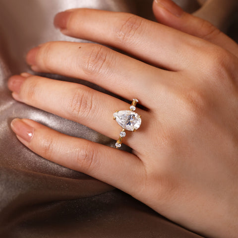 CARLA Unique Distance Band Ring Pear Shaped Engagement Ring