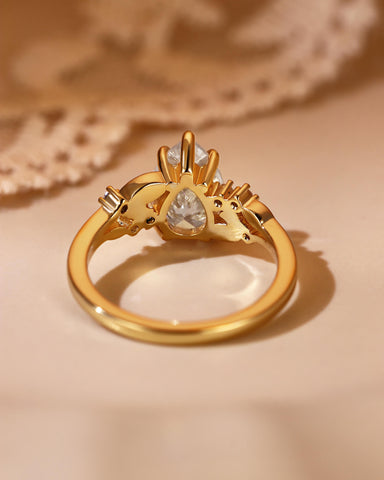 PENELOPE Pear Shaped Moissanite Leaf Inspired Fairy Engagement Ring