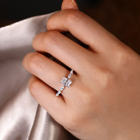 ELIZABETH Radiant Cut Promise Ring Marquise Accents Dainty Engagement Ring