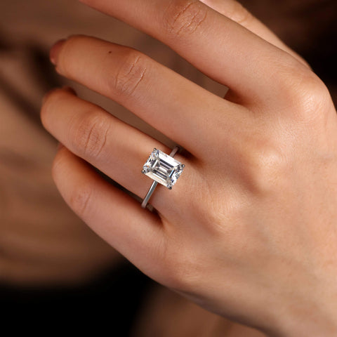 CALLISTA Minimalist Emerald Cut Moissanite Promise Ring Solitaire Engagement Ring