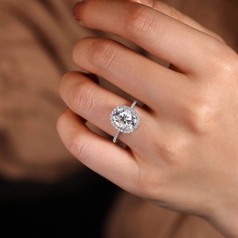 ISOLARA Oval Cut Moissanite Halo Engagement Ring Pave Bridal Ring