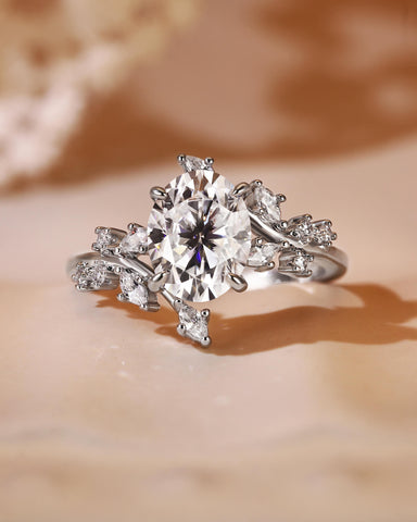 SWAN Nature Inspired Bypass Leaf Oval Cut Engagement Ring