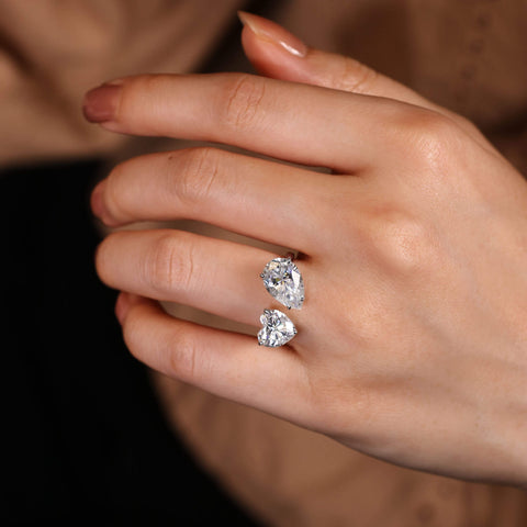 SEREN Heart & Pear Moissanite Two Stone Engagement Ring Unique Toi et Moi Ring