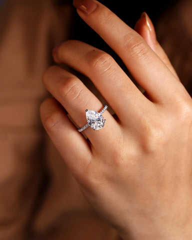 AURELIA Pear Moissanite Pavé Engagement Ring with Hidden Halo
