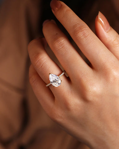 AURELIA Pear Moissanite Pavé Engagement Ring with Hidden Halo