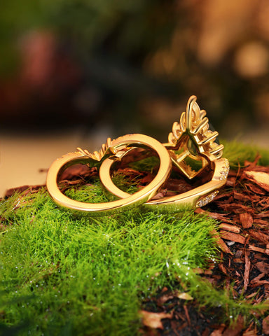 BRIELLE Pear Cut Moss Agate Engagement Ring Set