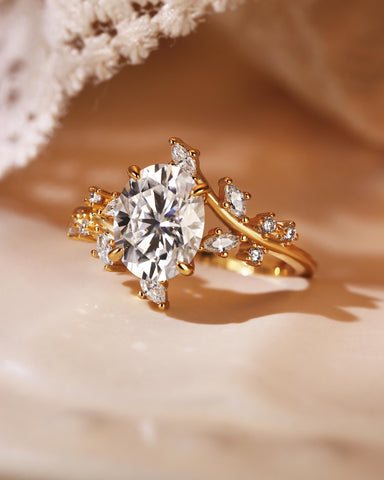 SWAN Nature Inspired Bypass Leaf Oval Cut Engagement Ring