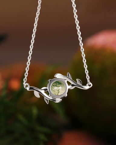 TREANA Natural Inspired Moss Agate Round Leafy Bracelet