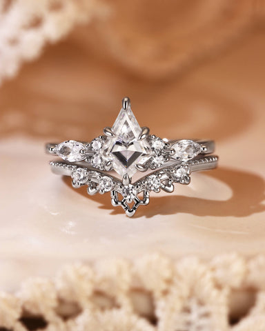 ARALYN Vintage Kite Cut Moissanite Cluster Engagement Ring Set 2pcs