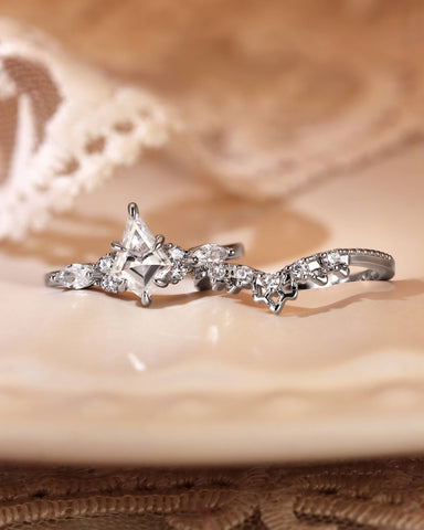 ARALYN Vintage Kite Cut Moissanite Cluster Engagement Ring Set 2pcs