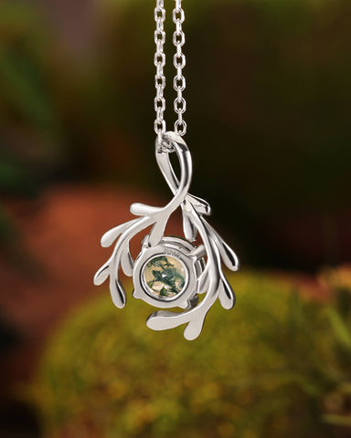 LEAFRY Natural Inspired Moss Agate Round Leafy Necklace