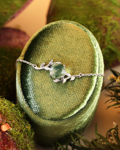 TREANA Natural Inspired Moss Agate Round Leafy Bracelet
