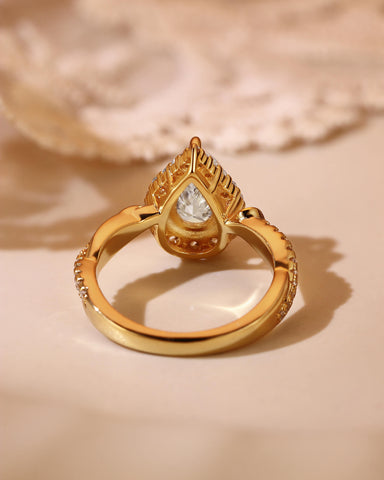CLARISSA Halo Pear Cut Moissanite Flower Twist Engagement Ring