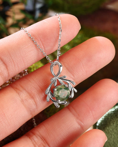 LEAFRY Natural Inspired Moss Agate Round Leafy Necklace