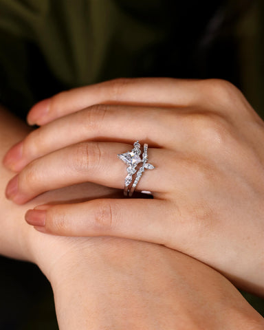 CELESTIA Vintage Kite Cut Moissanite Engagement Ring Set