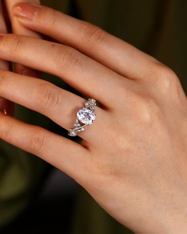 SENNA Crossed Leaves Oval Moissanite Engagement Ring