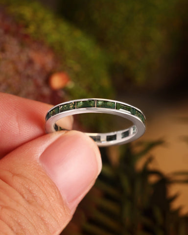 TALLULAH Baguette Moss Agate Minimalist Band Ring