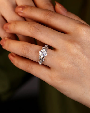 LINDEN Princess Cut Nature Inspired Leaf Engagement Ring