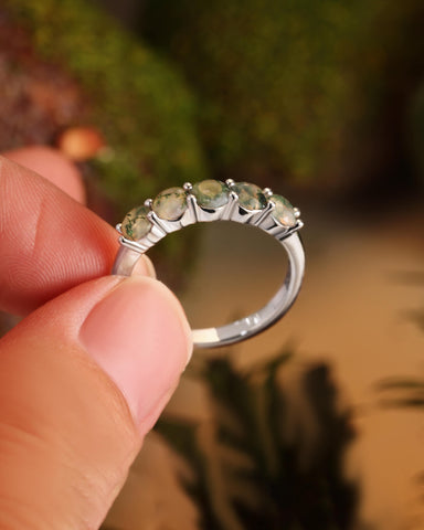 FRONELLE Round Cut Moss Agate Promise Ring