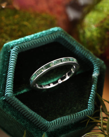 TALLULAH Baguette Moss Agate Minimalist Band Ring