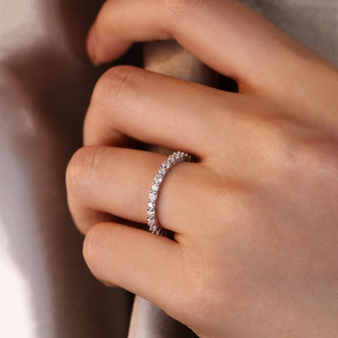 RIONA Minimalist Pave Stacking Ring Full Eternity Wedding Band