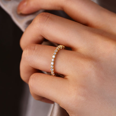 RIONA Minimalist Pave Stacking Ring Full Eternity Wedding Band