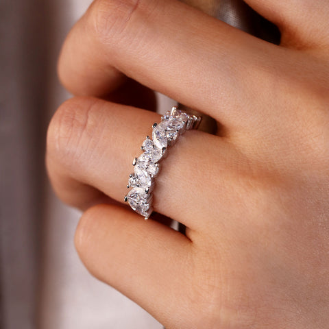ROUNAISE Wedding Band Half Eternity Cluster Stacking Ring