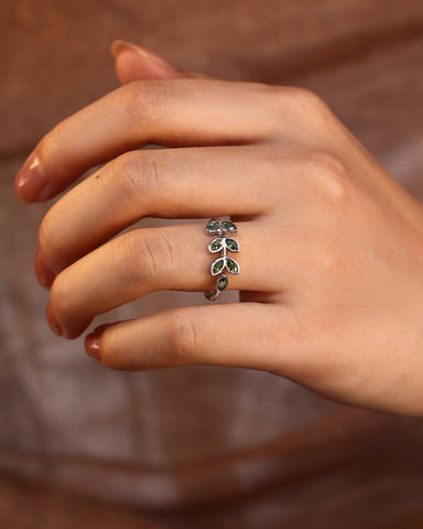 FERN Marquise Cut Moss Agate Leafy Forest Elves Engagement Ring