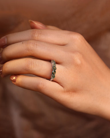 FRONELLE Round Cut Moss Agate Promise Ring