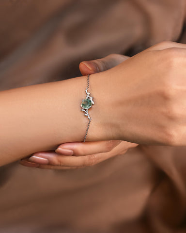 TREANA Natural Inspired Moss Agate Round Leafy Bracelet