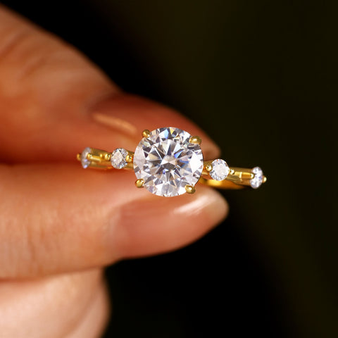 NOOR Round Cut Engagement Ring Unique Distance Band Promise Ring