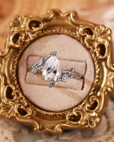 HELENE Pear Moissanite Flower & Leafy Engagement Ring