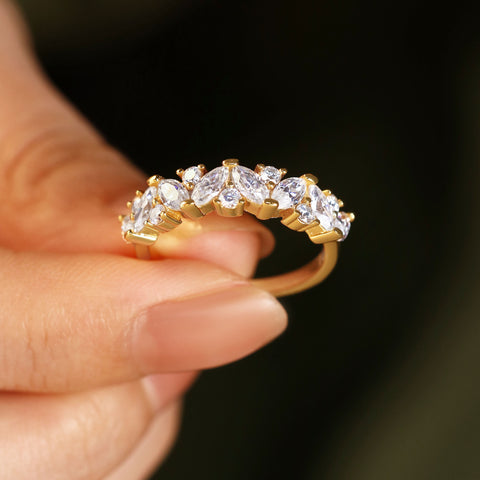 ROUNAISE Wedding Band Half Eternity Cluster Stacking Ring