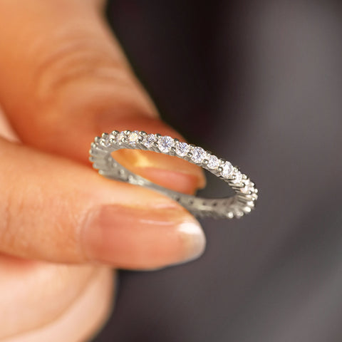RIONA Minimalist Pave Stacking Ring Full Eternity Wedding Band