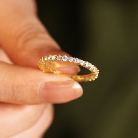 RIONA Minimalist Pave Stacking Ring Full Eternity Wedding Band