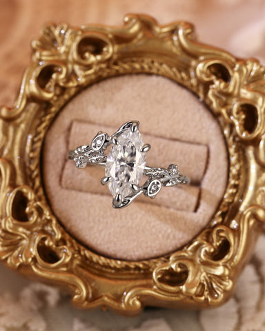 EUGENIA Marquise Cut Moissanite Leafy Floral Bypass Engagement Ring