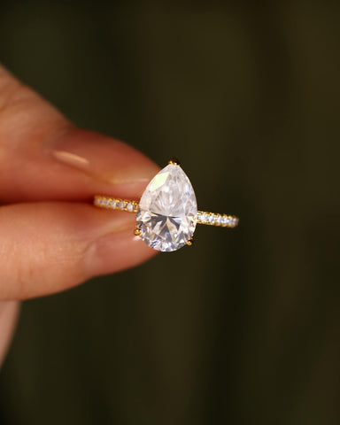 AURELIA Pear Moissanite Pavé Engagement Ring with Hidden Halo