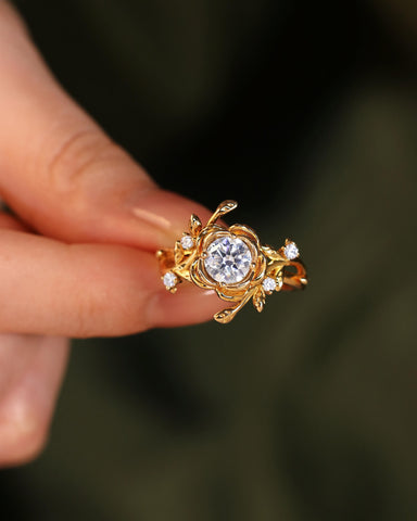 BRIAR Floral Inspired Moissanite Promise Ring Unique Engagement Ring With Leaf Band