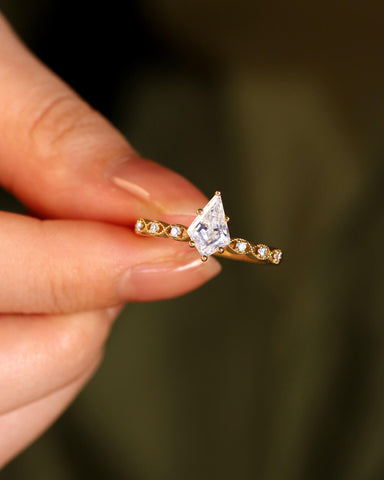 PETRA Kite Cut Moissanite Engagement Ring Milgrain marquise Design Promise Ring