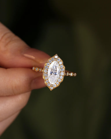 KATRIEL Vintage Halo Marquise Cut Moissanite Engagement Ring