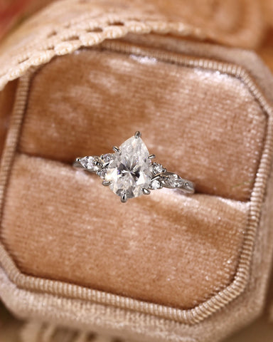 NADIA Three Stone Pear Cut Moissanite Twist Engagement Ring