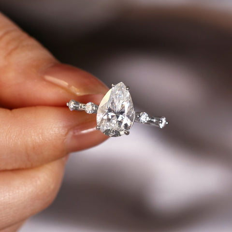 CARLA Unique Distance Band Ring Pear Shaped Engagement Ring