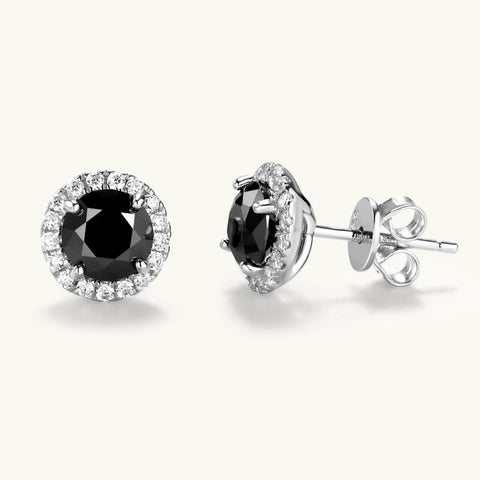 Round Cut Black Moissanite halo Stud earrings